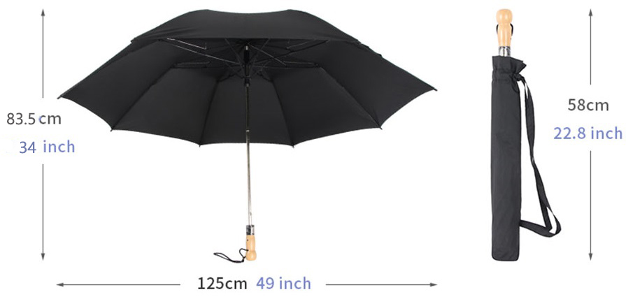Vindtett automatisk bærbar sammenleggbar paraply